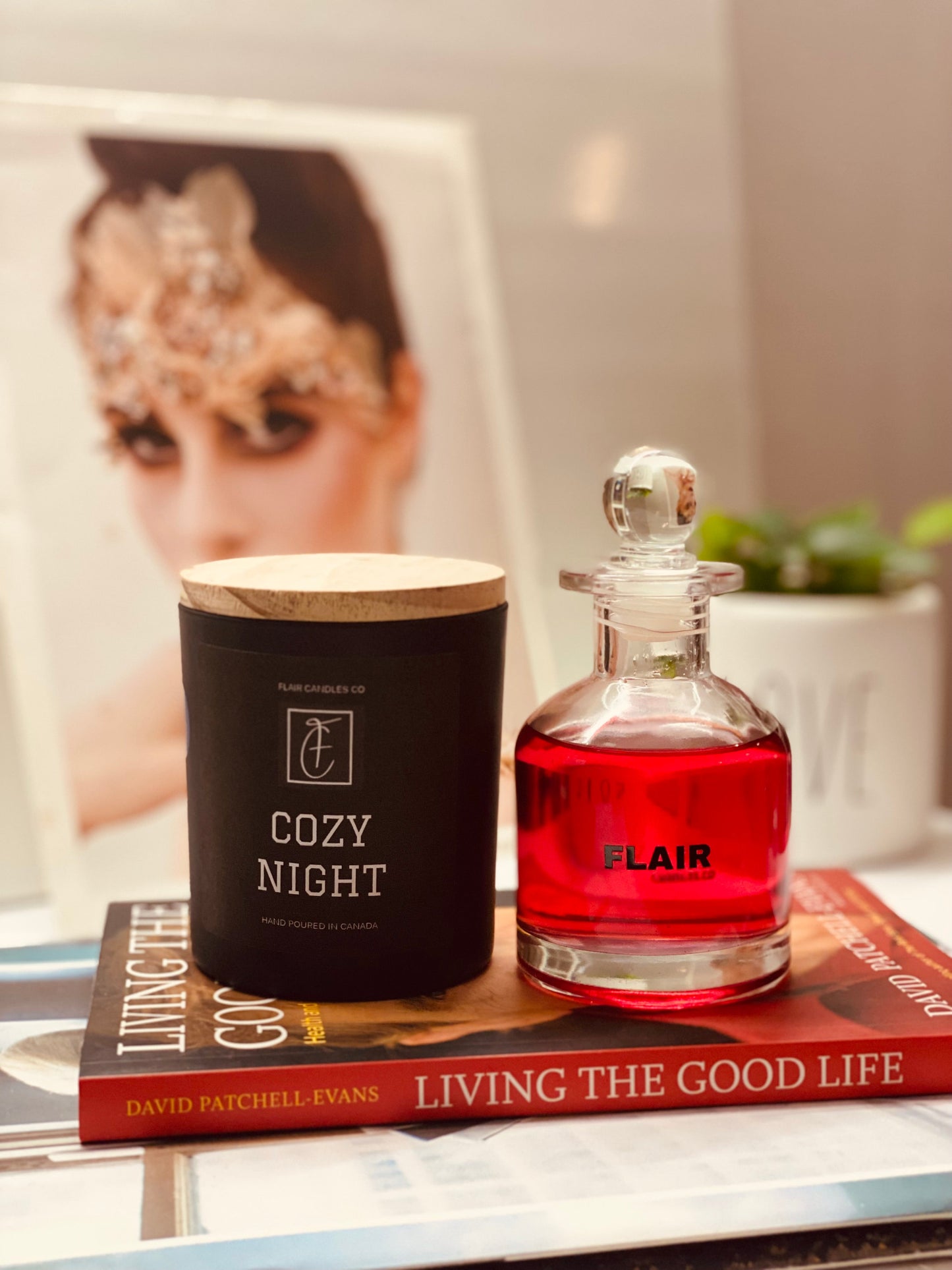 Home fragrance diffuser styled to enhance room ambiance