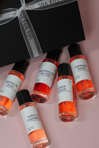 5 Scents for 5 Years The Farewell Collection limited edition perfume set showing five full-size Eau de Parfum bottles in a keepsake box with a thank-you card.