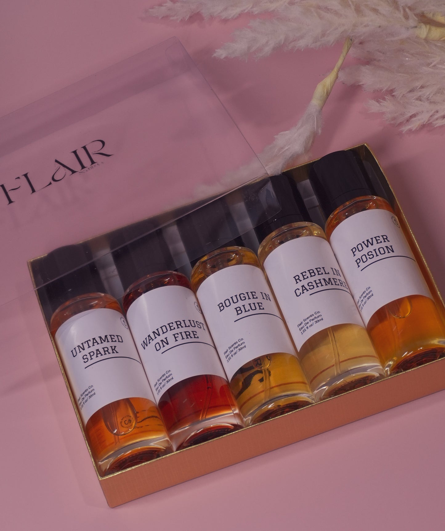 5 Scents for 5 Years The Farewell Collection limited edition perfume set showing five full-size Eau de Parfum bottles in a keepsake box with a thank-you card.