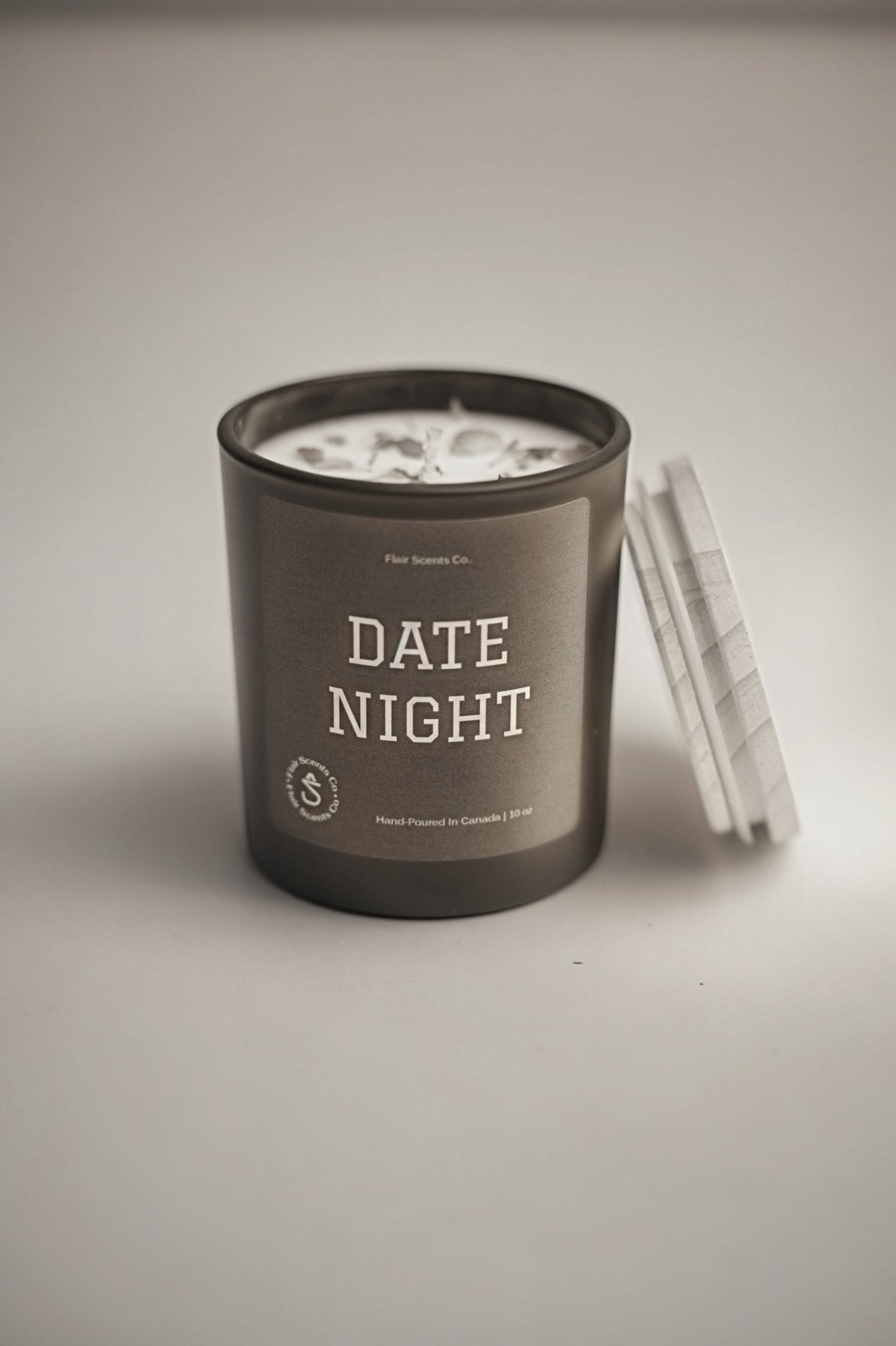 Date Night candle top view 100% organic soy wax cotton wick 60 hour burn time