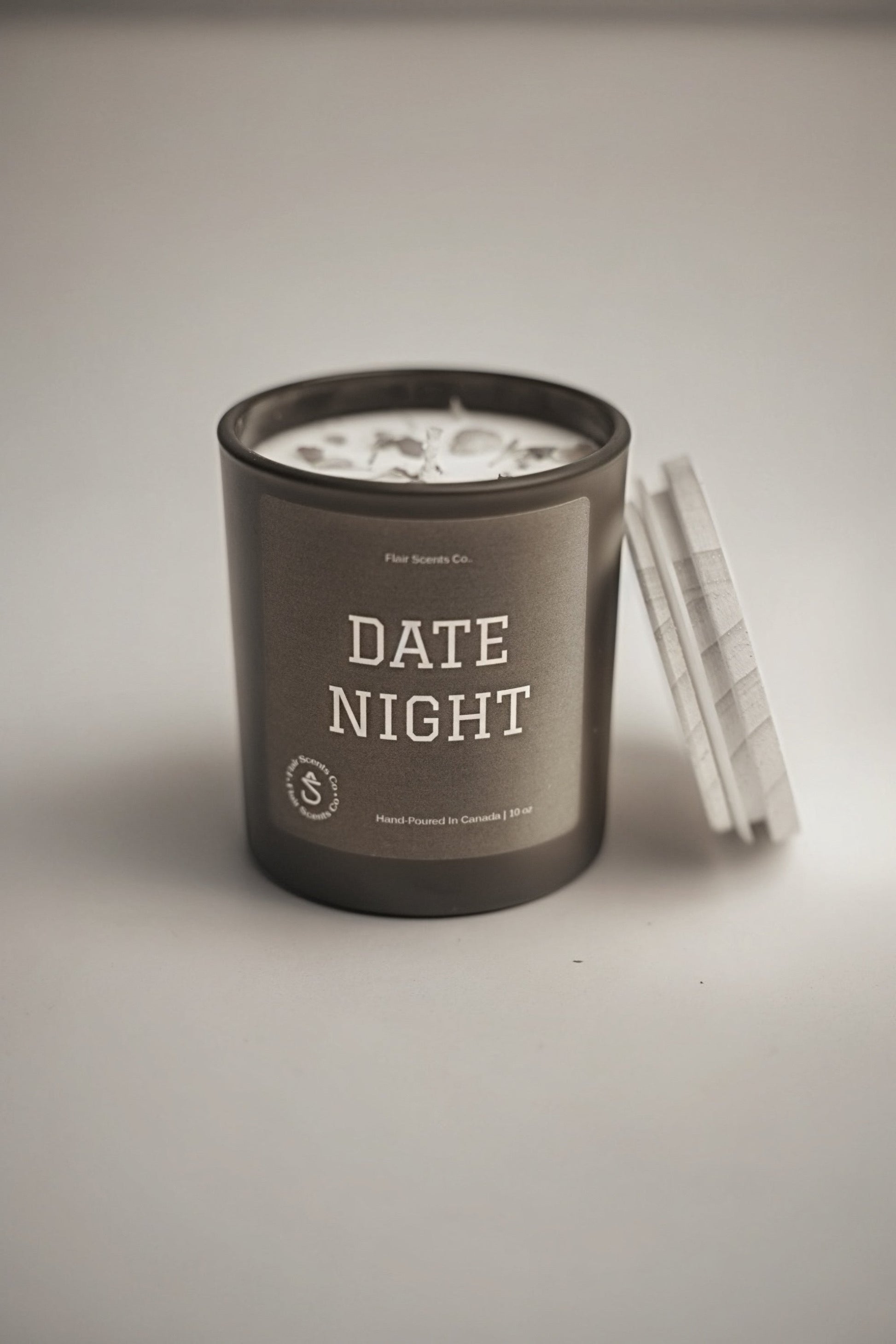 Date Night candle top view 100% organic soy wax cotton wick 60 hour burn time