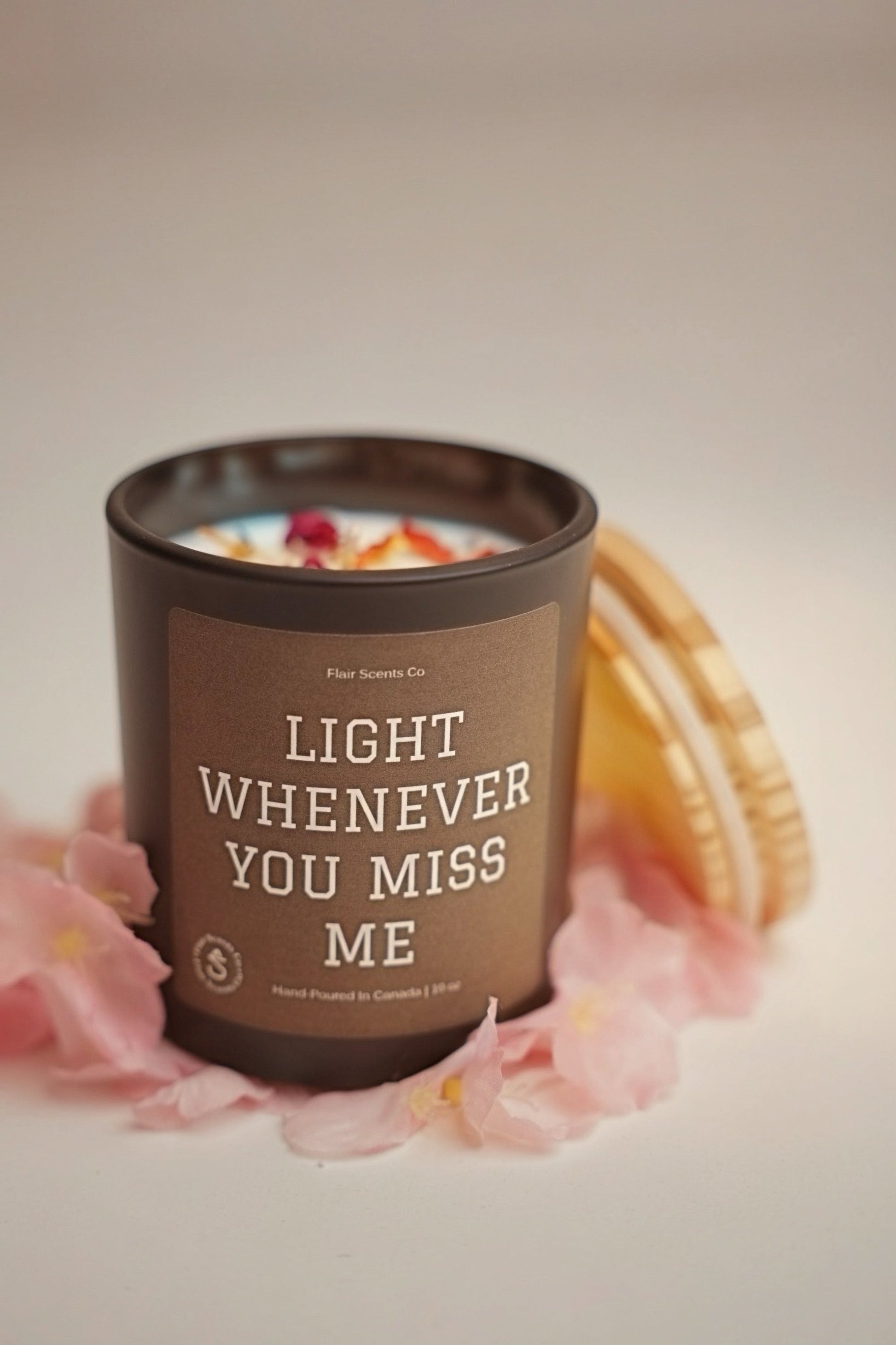 Light Whenever You Miss Me soy candle with fresh strawberry peaches cream and vanilla scent in glass jar
